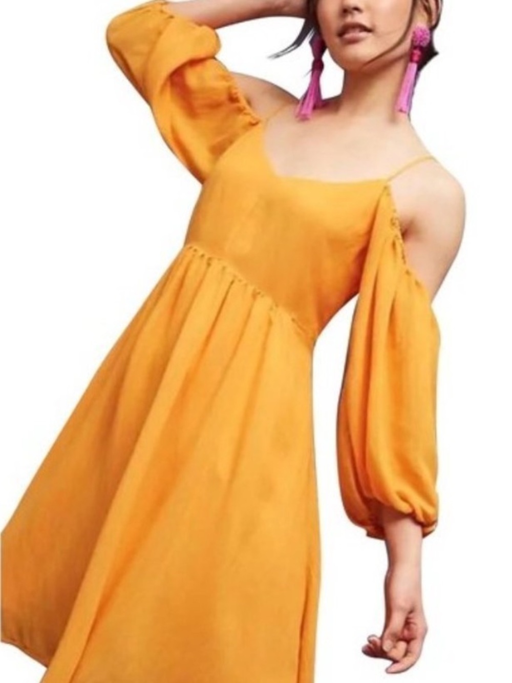 Moulinette Soeurs Carina Off Shoulder Dress Mustard Yellow Size Large